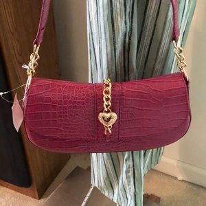 New Fushia Faux Croc Satchel